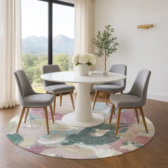 8' Mauve Beige And Blush Abstract Washable Round Rug With UV Protection Photo 5