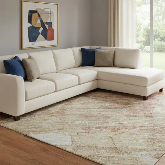 8' Mauve Beige And Pink Striped Washable Area Rug With UV Protection Photo 2