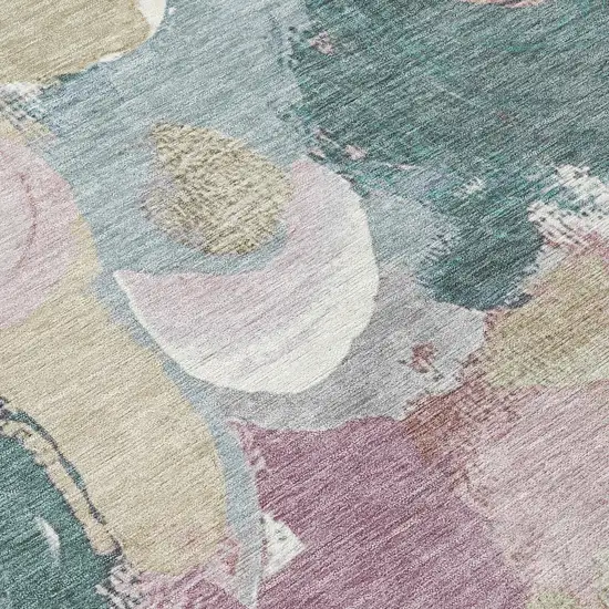 8' Mauve Beige And Sage Round Abstract Washable Indoor Outdoor Area Rug Photo 9