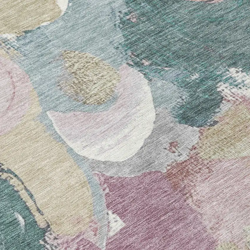 8' Mauve Beige And Sage Round Abstract Washable Indoor Outdoor Area Rug Photo 9