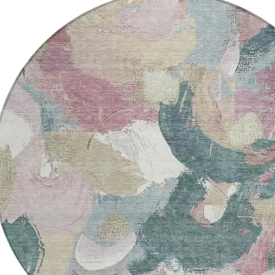 8' Mauve Beige And Sage Round Abstract Washable Indoor Outdoor Area Rug Photo 4