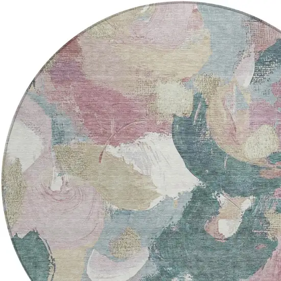 8' Mauve Beige And Sage Round Abstract Washable Indoor Outdoor Area Rug Photo 8