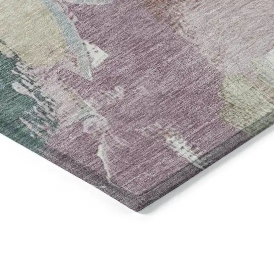 8' Mauve Beige And Sage Round Abstract Washable Indoor Outdoor Area Rug Photo 7