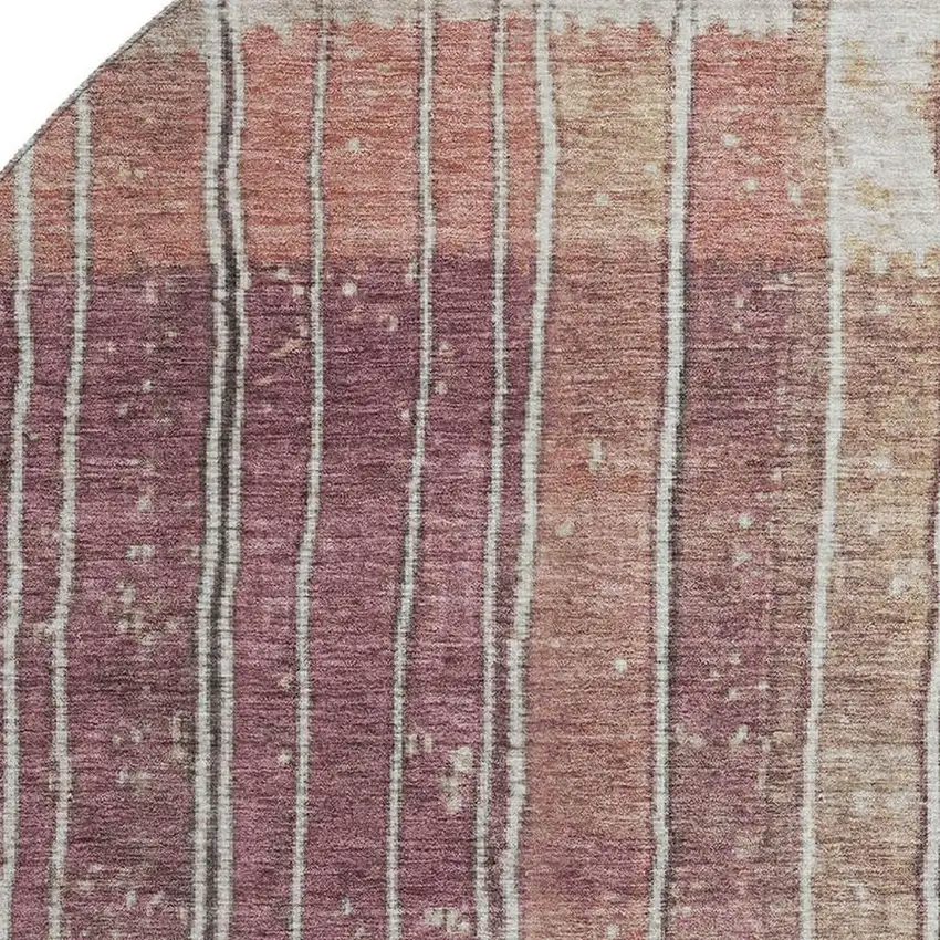 8' Mauve Blue And Beige Striped Washable Round Rug With UV Protection Photo 3