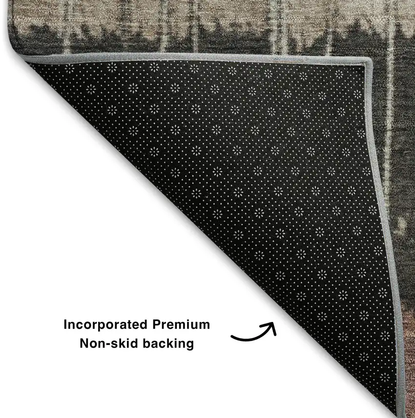 8' Mauve Blue And Beige Striped Washable Round Rug With UV Protection Photo 6