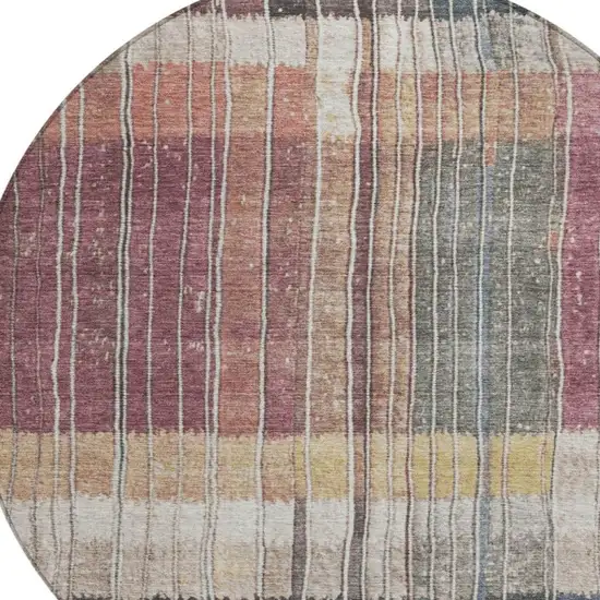 8' Mauve Blue And Gold Round Striped Washable Indoor Outdoor Area Rug Photo 8