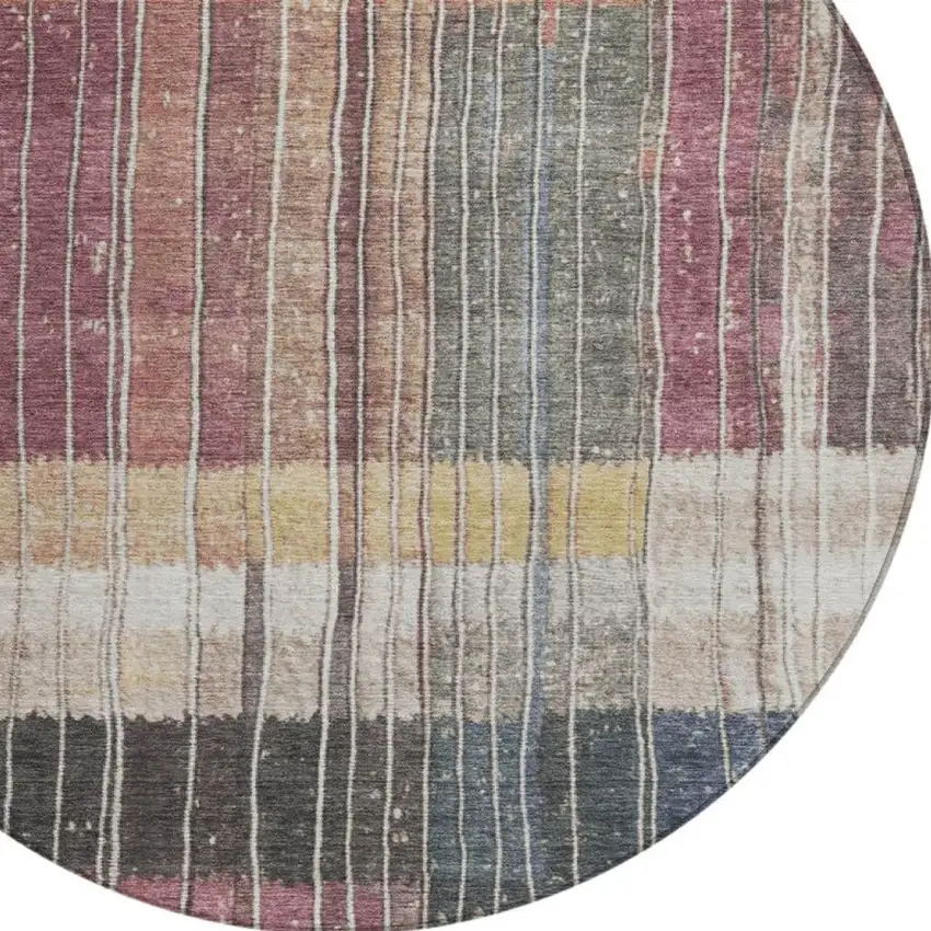 8' Mauve Blue And Gold Round Striped Washable Indoor Outdoor Area Rug Photo 4