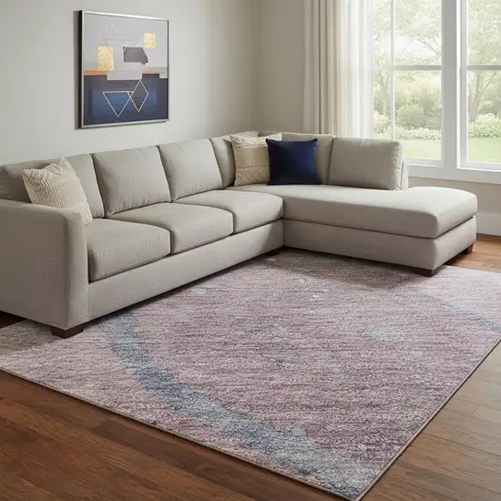 8' Mauve Blue And Ivory Abstract Washable Area Rug With UV Protection Photo 2