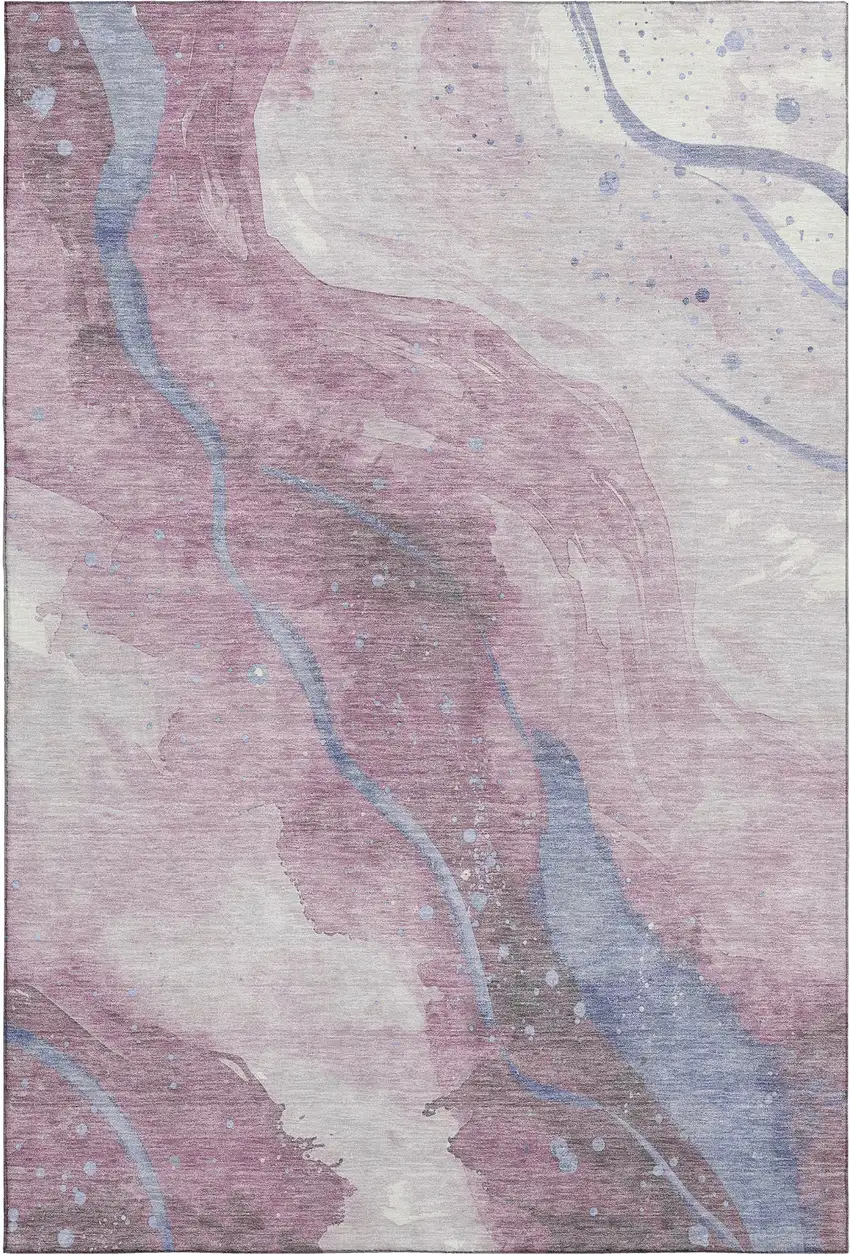 8' Mauve Blue And Ivory Abstract Washable Area Rug With UV Protection Photo 6
