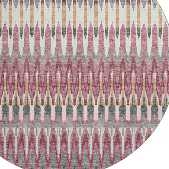 8' Mauve Blush And Ivory Southwestern Washable Round Rug With UV Protection Photo 3