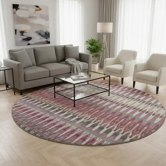 8' Mauve Blush And Ivory Southwestern Washable Round Rug With UV Protection Photo 2
