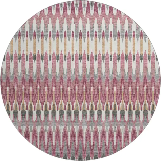 8' Mauve Blush And Ivory Southwestern Washable Round Rug With UV Protection Photo 1