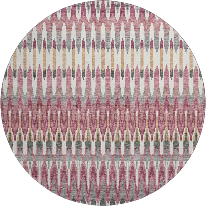 8' Mauve Blush And Ivory Southwestern Washable Round Rug With UV Protection Photo 1