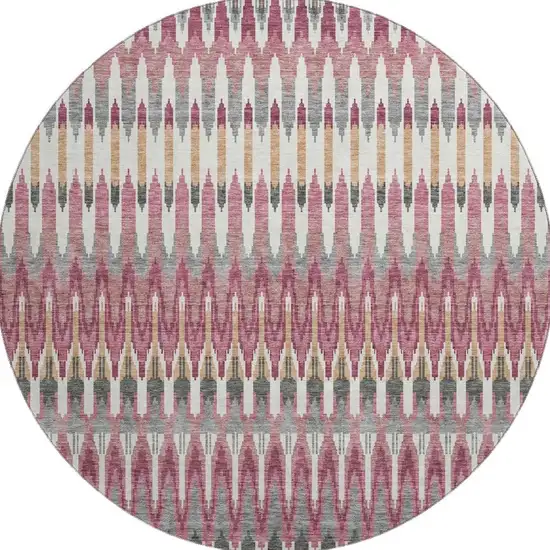 8' Mauve Blush And Ivory Southwestern Washable Round Rug With UV Protection Photo 4