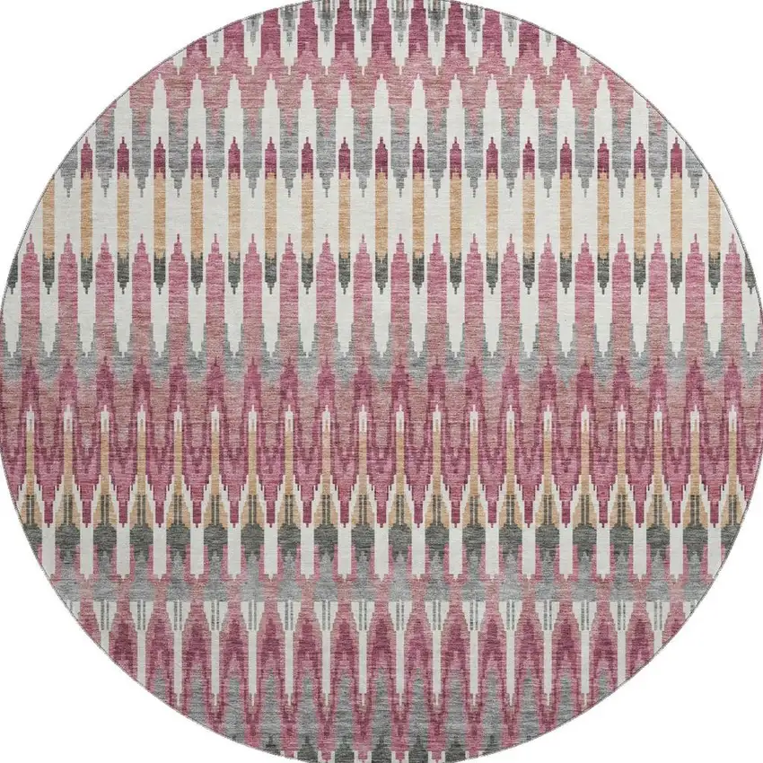 8' Mauve Blush And Ivory Southwestern Washable Round Rug With UV Protection Photo 4