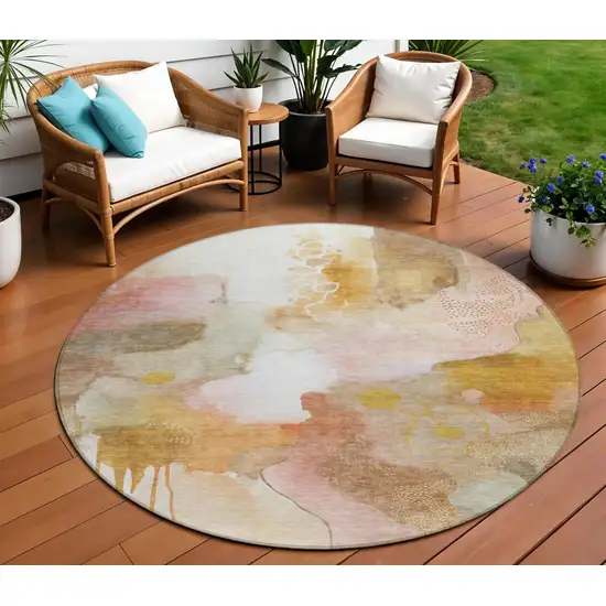 8' Mauve Copper And Ivory Round Abstract Washable Indoor Outdoor Area Rug Photo 2