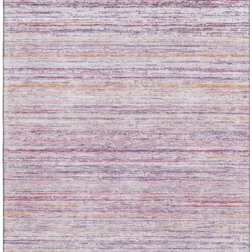 8' Mauve Lavender And Ivory Striped Washable Area Rug With UV Protection Photo 3