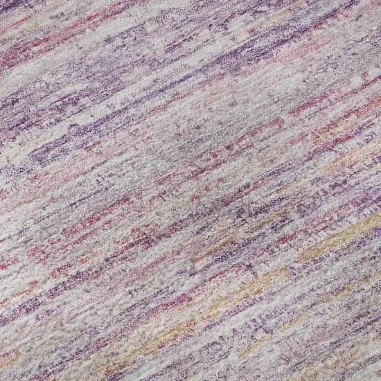 8' Mauve Lavender And Ivory Striped Washable Area Rug With UV Protection Photo 9