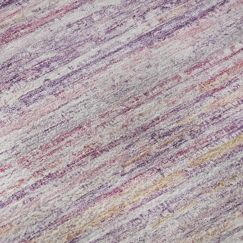 8' Mauve Lavender And Ivory Striped Washable Area Rug With UV Protection Photo 9