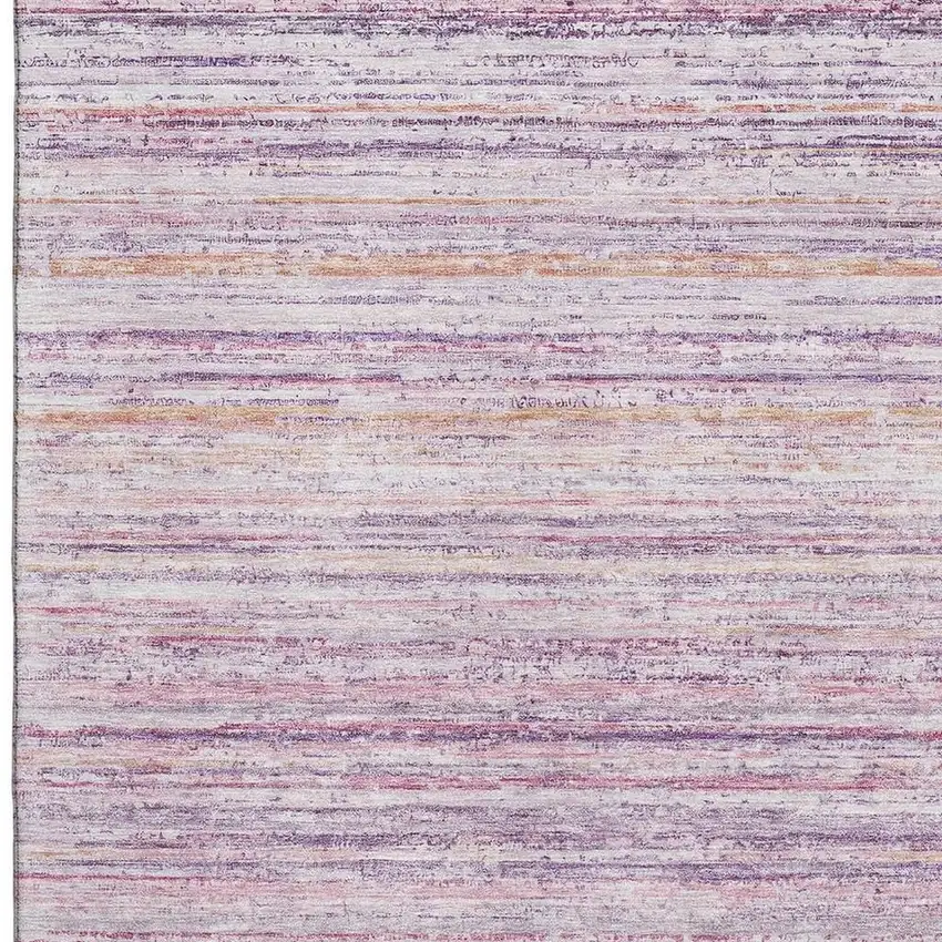 8' Mauve Lavender And Ivory Striped Washable Area Rug With UV Protection Photo 2
