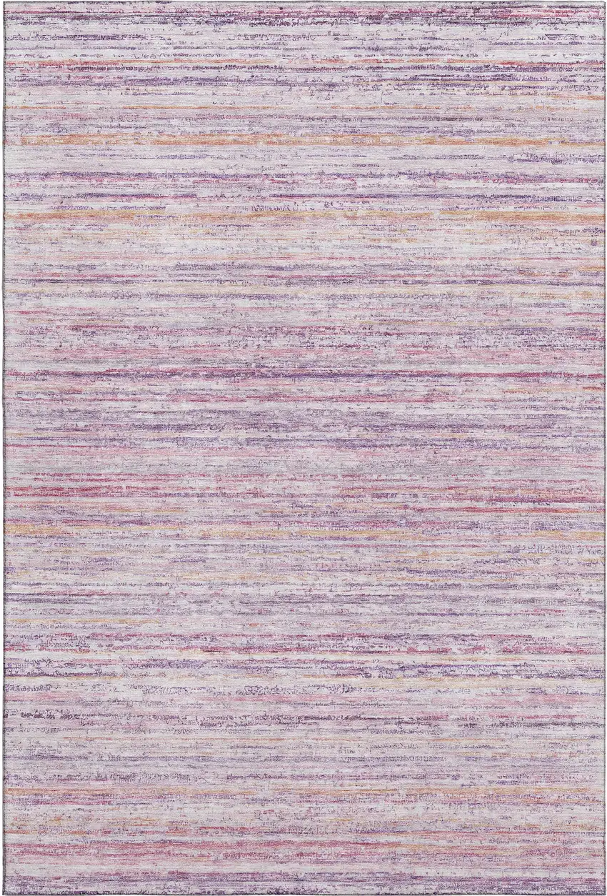 8' Mauve Lavender And Ivory Striped Washable Area Rug With UV Protection Photo 1