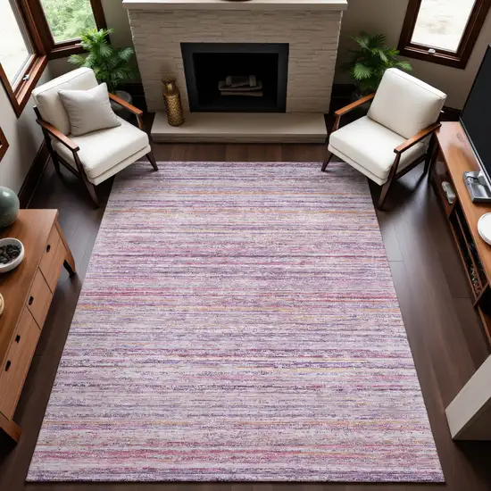 8' Mauve Lavender And Ivory Striped Washable Area Rug With UV Protection Photo 4