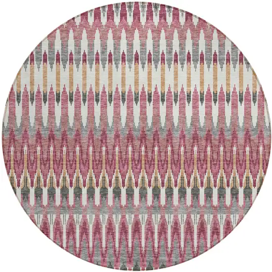 8' Mauve Merlot And Ivory Round Southwestern Washable Indoor Outdoor Area Rug Photo 2