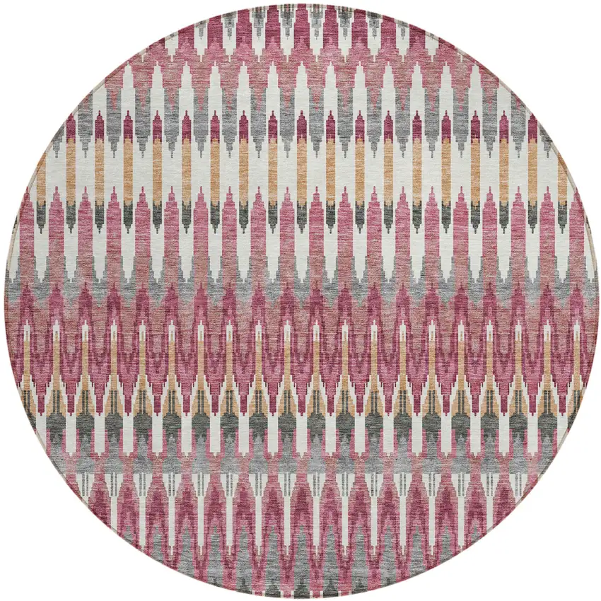 8' Mauve Merlot And Ivory Round Southwestern Washable Indoor Outdoor Area Rug Photo 2