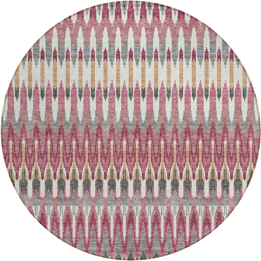 8' Mauve Merlot And Ivory Round Southwestern Washable Indoor Outdoor Area Rug Photo 2