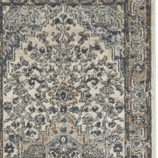 10' Gray and Ivory Medallion Power Loom Runner Rug Photo 4