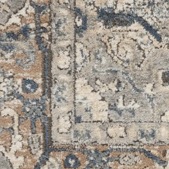 10' Gray and Ivory Medallion Power Loom Runner Rug Photo 9