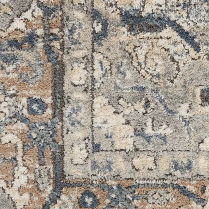 10' Gray and Ivory Medallion Power Loom Runner Rug Photo 9
