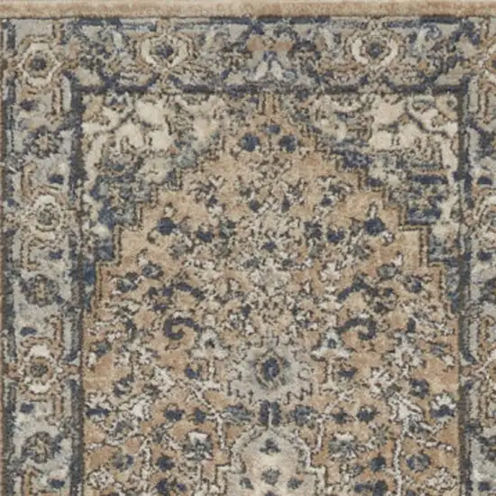 10' Gray and Ivory Medallion Power Loom Runner Rug Photo 1