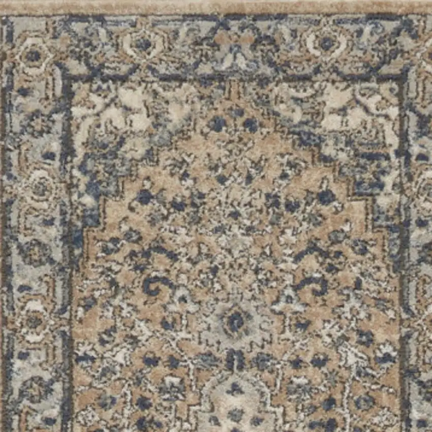 10' Gray and Ivory Medallion Power Loom Runner Rug Photo 1