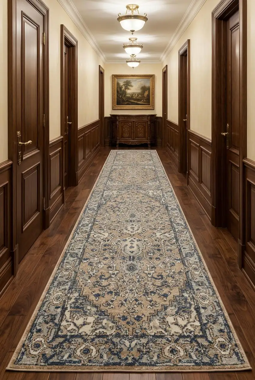 10' Gray and Ivory Medallion Power Loom Runner Rug Photo 1