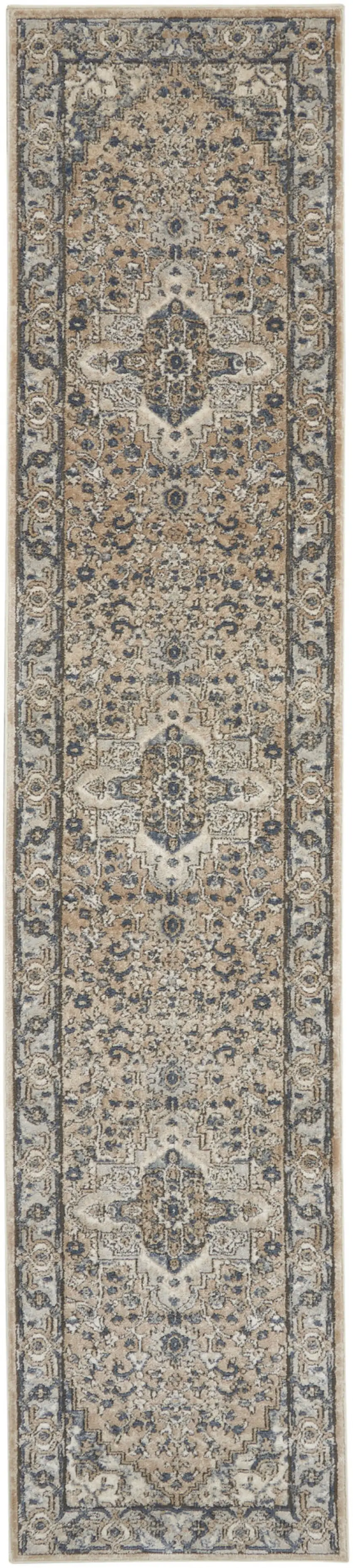 10' Gray and Ivory Medallion Power Loom Runner Rug Photo 4