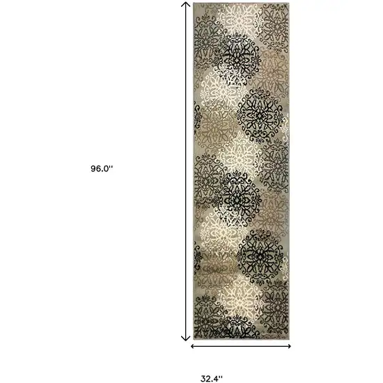8' Medallion Power Loom Stain Resistant Runner Rug Photo 5