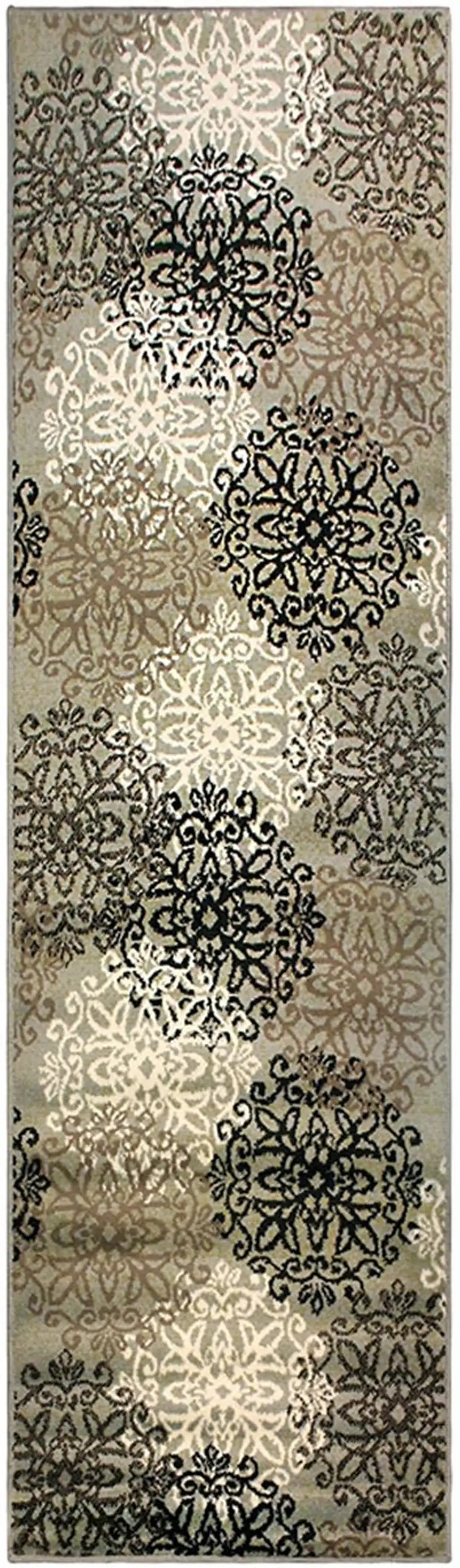 8' Medallion Power Loom Stain Resistant Runner Rug Photo 1