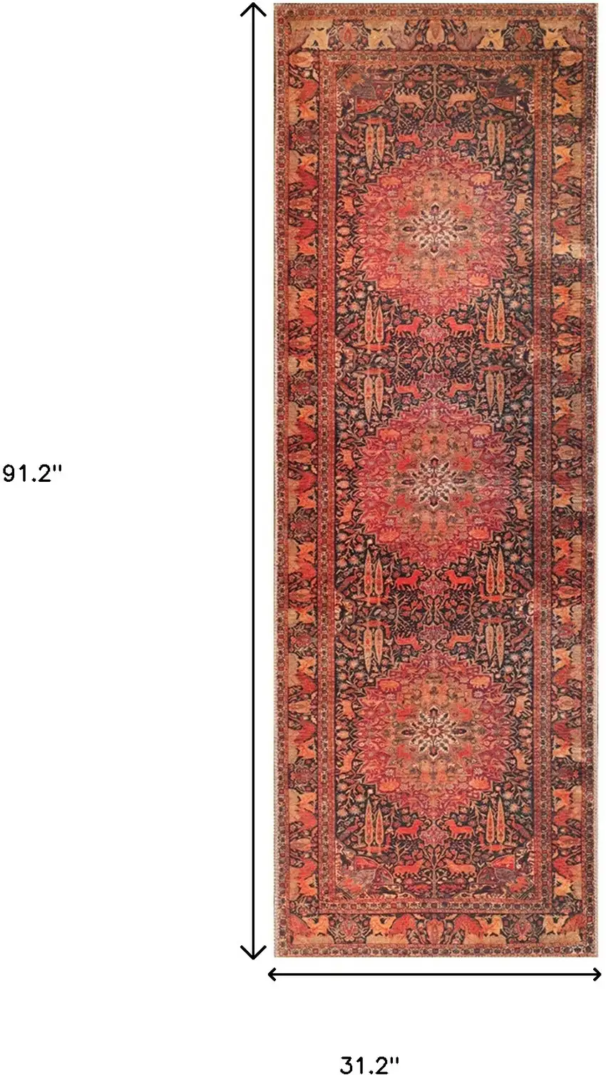 7' Medallion Stain Resistant Runner Rug Photo 7
