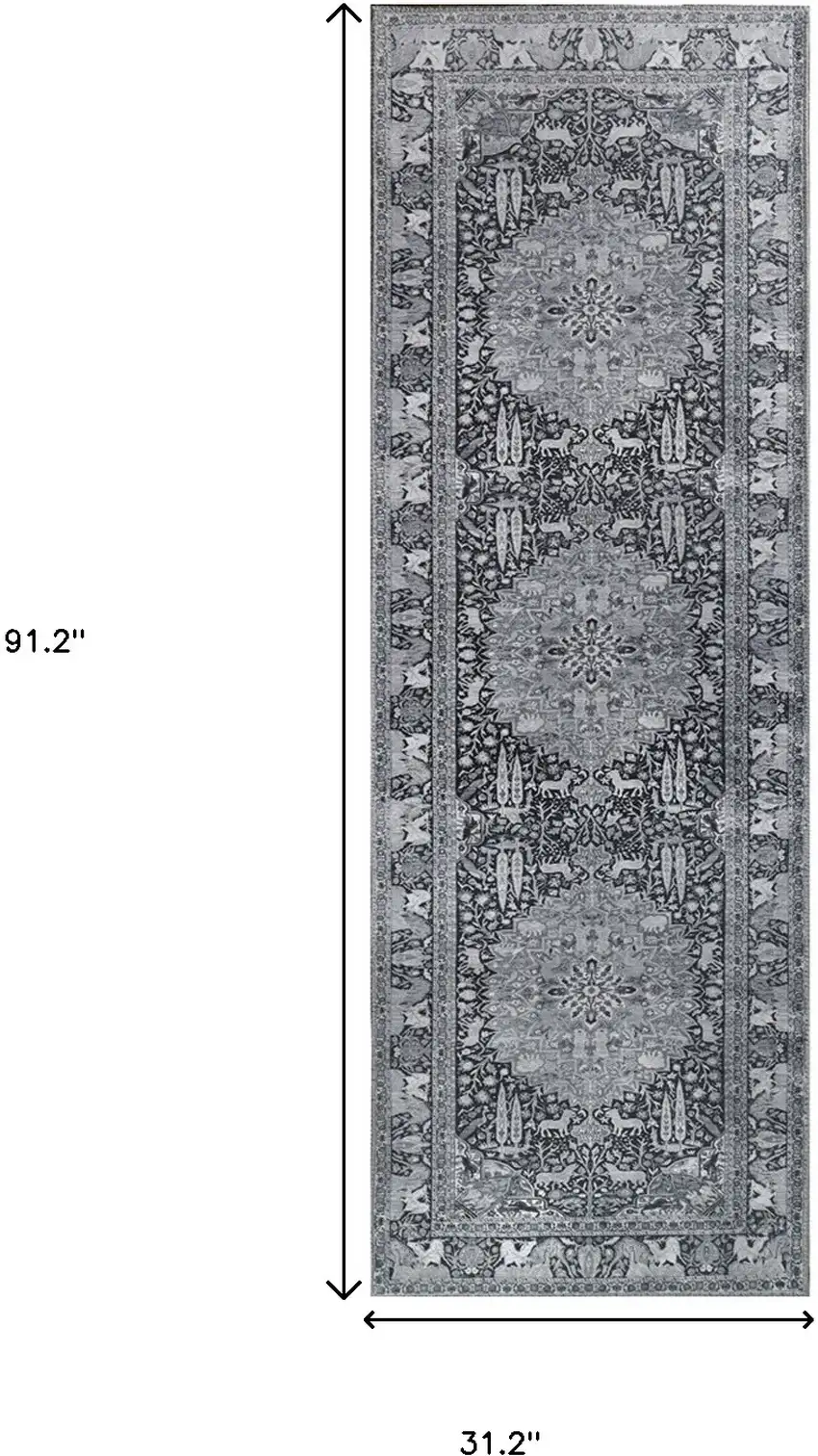 7' Medallion Stain Resistant Runner Rug Photo 7