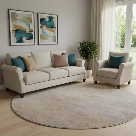 8' Merlot And Beige Abstract Washable Round Rug With UV Protection Photo 1