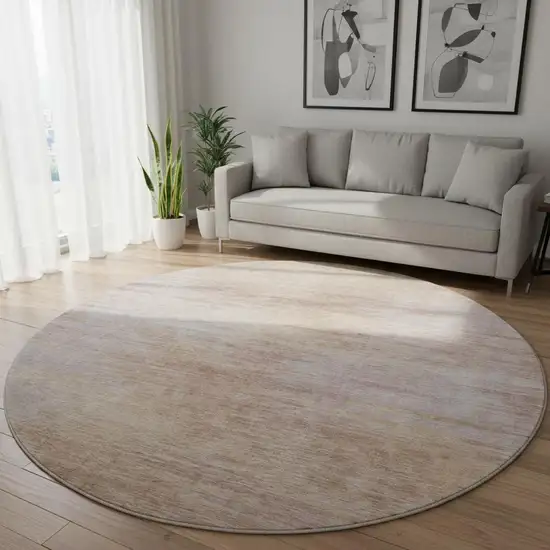 8' Merlot And Beige Abstract Washable Round Rug With UV Protection Photo 2