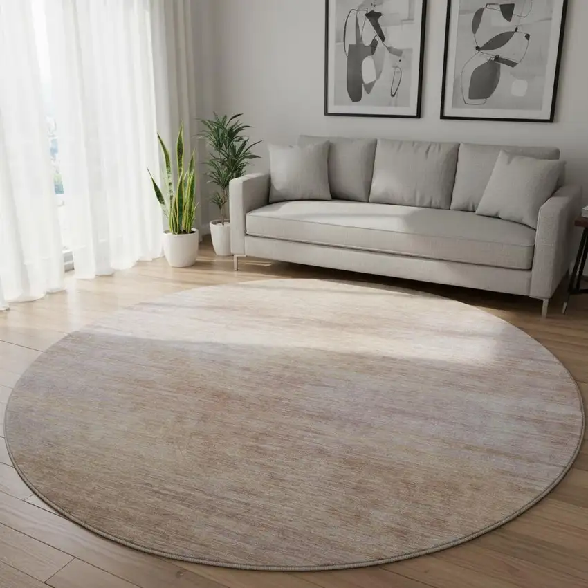 8' Merlot And Beige Abstract Washable Round Rug With UV Protection Photo 2