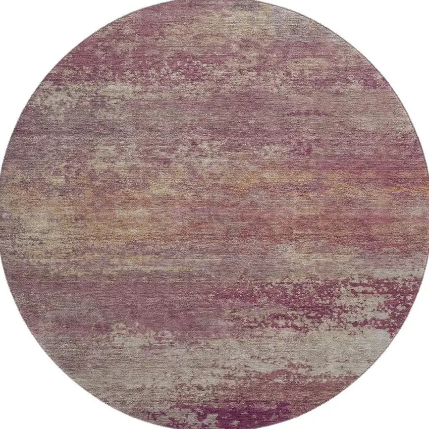 8' Merlot And Beige Abstract Washable Round Rug With UV Protection Photo 4