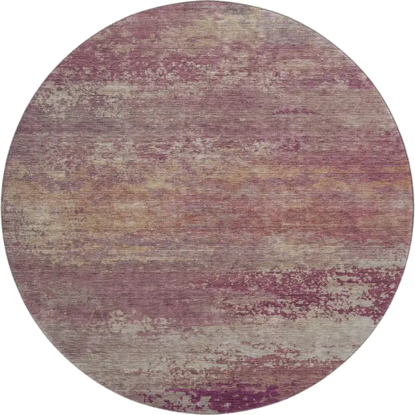 8' Merlot And Beige Abstract Washable Round Rug With UV Protection Photo 1