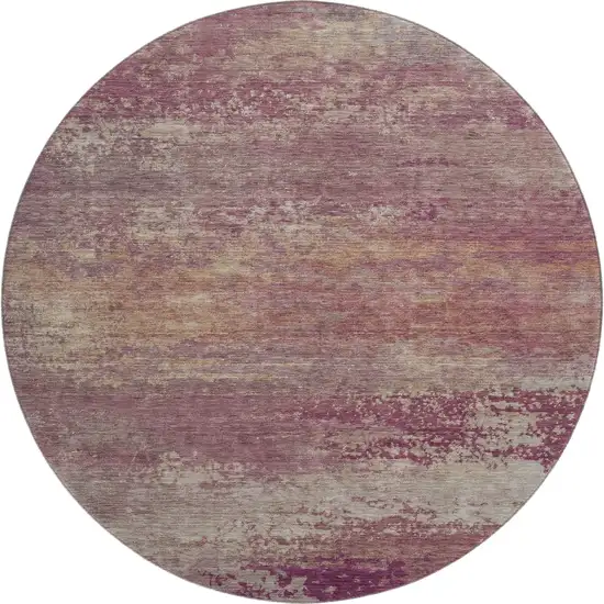 8' Merlot And Beige Abstract Washable Round Rug With UV Protection Photo 1