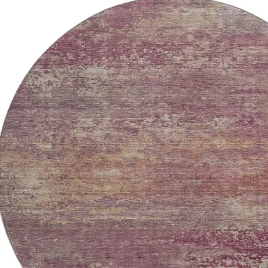 8' Merlot And Beige Abstract Washable Round Rug With UV Protection Photo 3