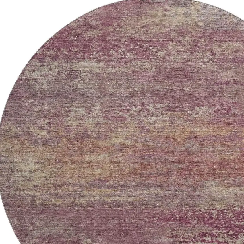 8' Merlot And Beige Abstract Washable Round Rug With UV Protection Photo 3
