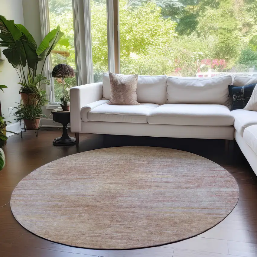 8' Merlot And Beige Round Abstract Washable Indoor Outdoor Area Rug Photo 7