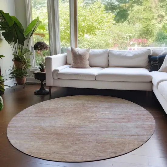 8' Merlot And Beige Round Abstract Washable Indoor Outdoor Area Rug Photo 7